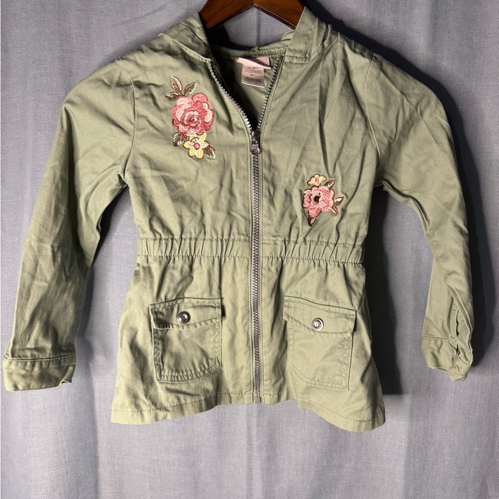 Little Lass Green Jacket with Floral Accents